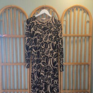 Boden Crew Neck Jersey Midi Dress  Black, Abstract Garden, 4 R